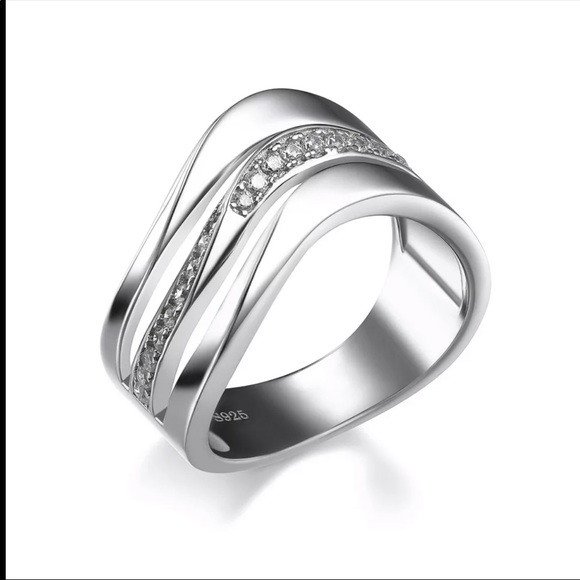 New 925 Silver Simple Tree Layers of Wave Diamond Ring - Picture 5 of 6